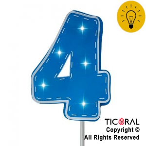ADORNO PINCHE PARA TORTA LUMINOSO 3D NUMERO 4 CELESTE x 1